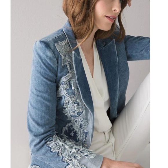 White House Black Market Jackets & Blazers - NWOT White House Black Market Editor Denim Blazer with Embroidery